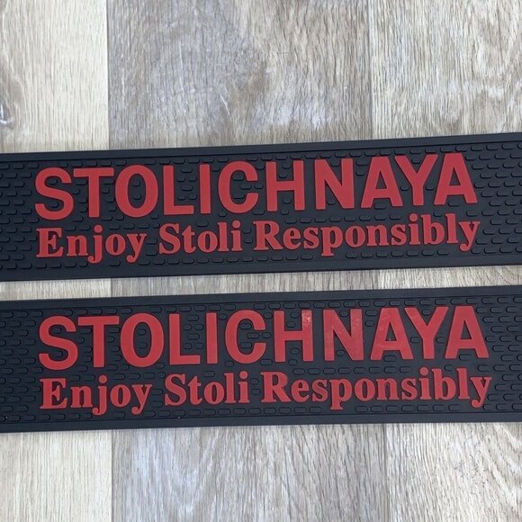 Brand New 2 Stolichnaya Stoli Vodka Bar Spill Rail Mats 20.5 x 3.5 - Picture 3 of 4